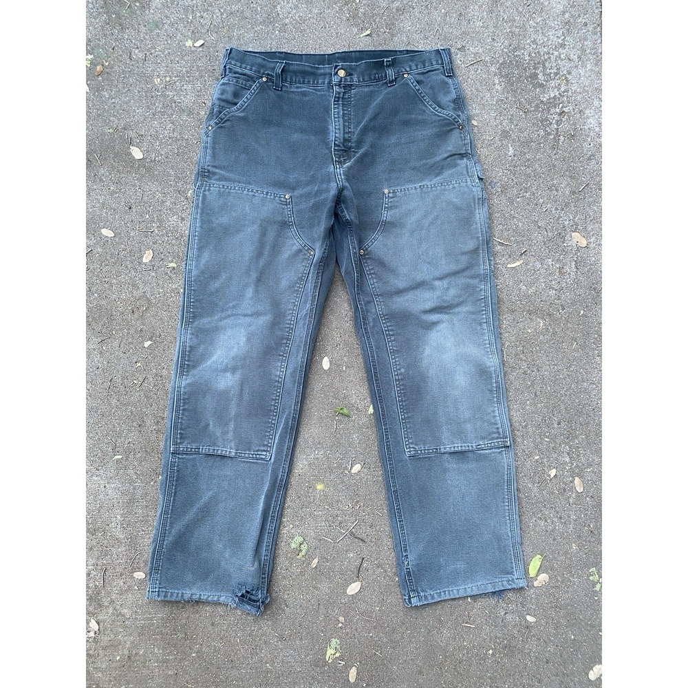 Vintage Carhartt Black Double Knee Carpenter Pants Super Faded Distressed 35x30